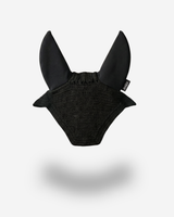 Black horse ear bonnet on a light gray background